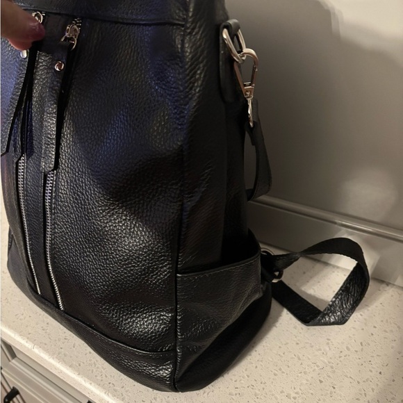 Black Leather Backpack/crossbody main image 6